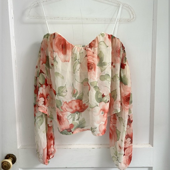 4SI3NNA Off the Shoulder Floral Feminine Crop Top Size S $98 - Picture 1 of 4